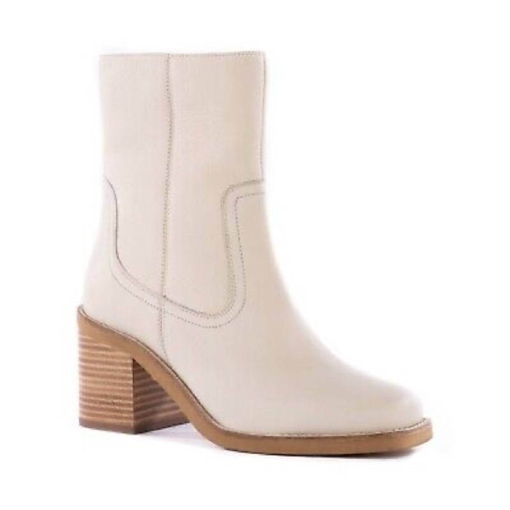 Anthropologie Seychelles‎ Leather Turbulent Chunky Ankle Boot Cream Sz 8